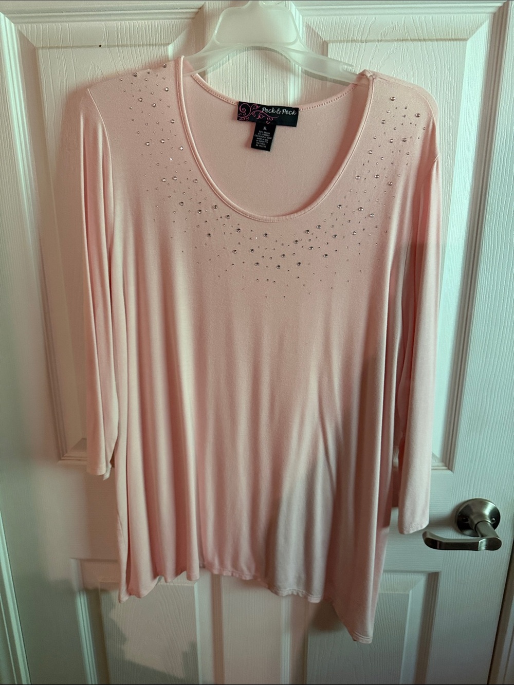 Ricki's Pale Pink Rhinestone Scoop Neck Long Sleeve Tee